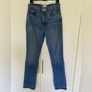 Re/Done Women’s Straight Jeans; raw hem; extra long